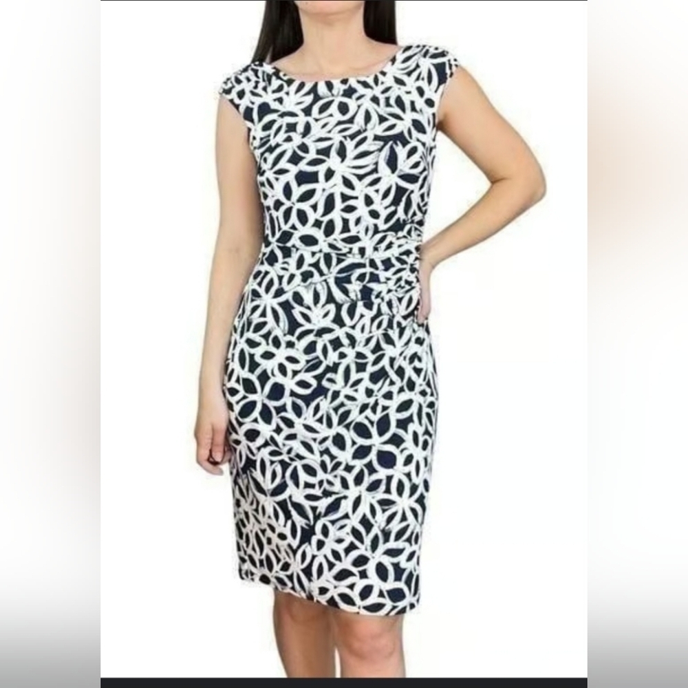 Ralph Lauren Blue and White Patterned Midi Dress